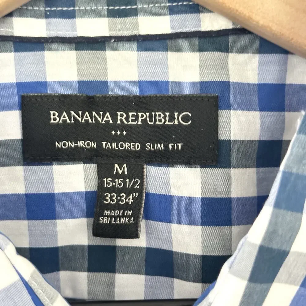 Banana Republic 100% Cotton Gingham Non-Iron Tailored Slim Fit Shirt Size M